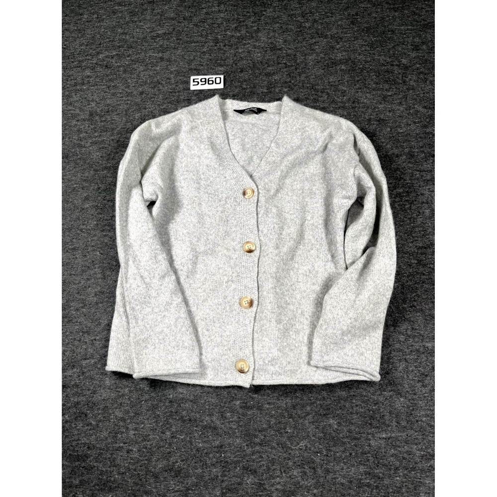 Member's Mark Cardigan Sweater Womens Small Heather Gray Tight Knit Long Sleeve